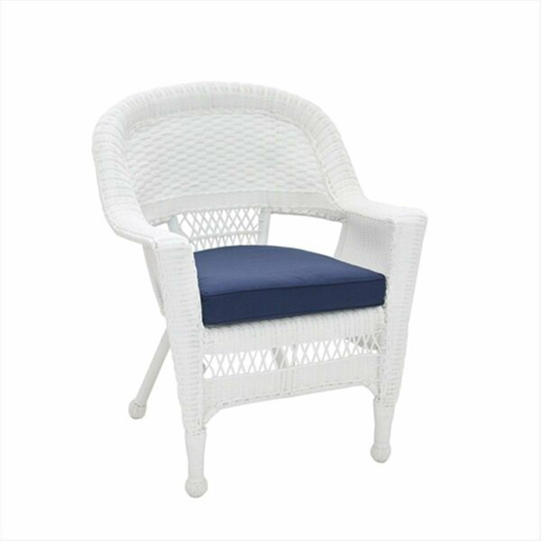 Propation White Wicker Chair With Blue Cushion PR3012840